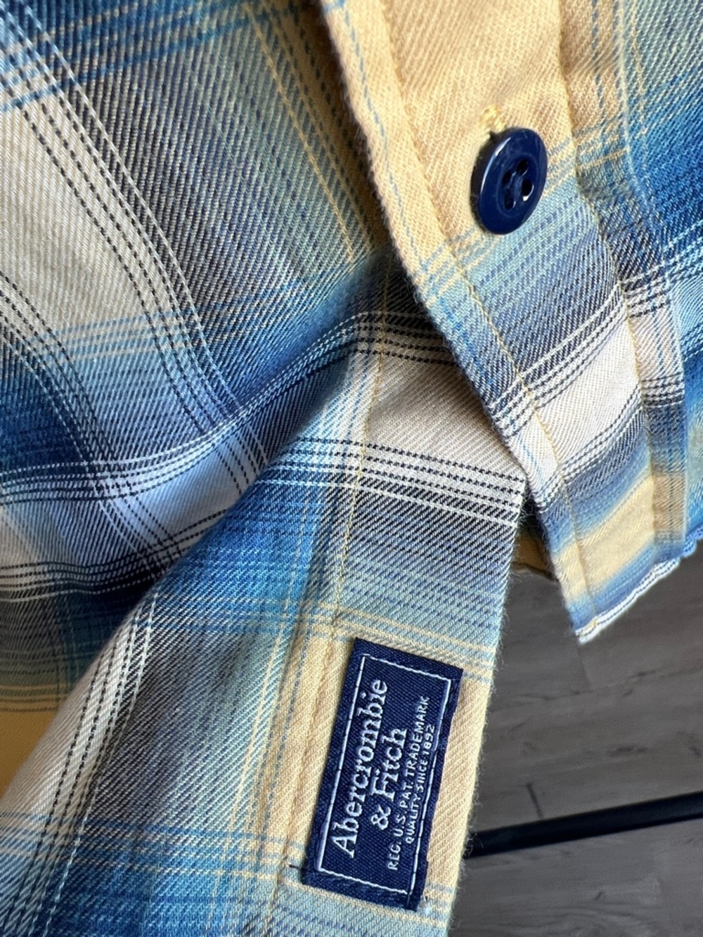 Abercrombie & Fitch Yellow and Blue Plaid Button-Down Shirt - Picture 3 of 7